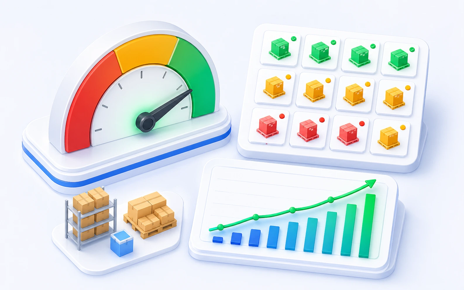 Inventory health monitoring gauge with stock status grid