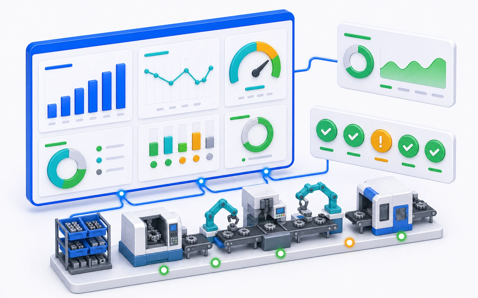 Real-time production dashboards with OEE metrics and output tracking