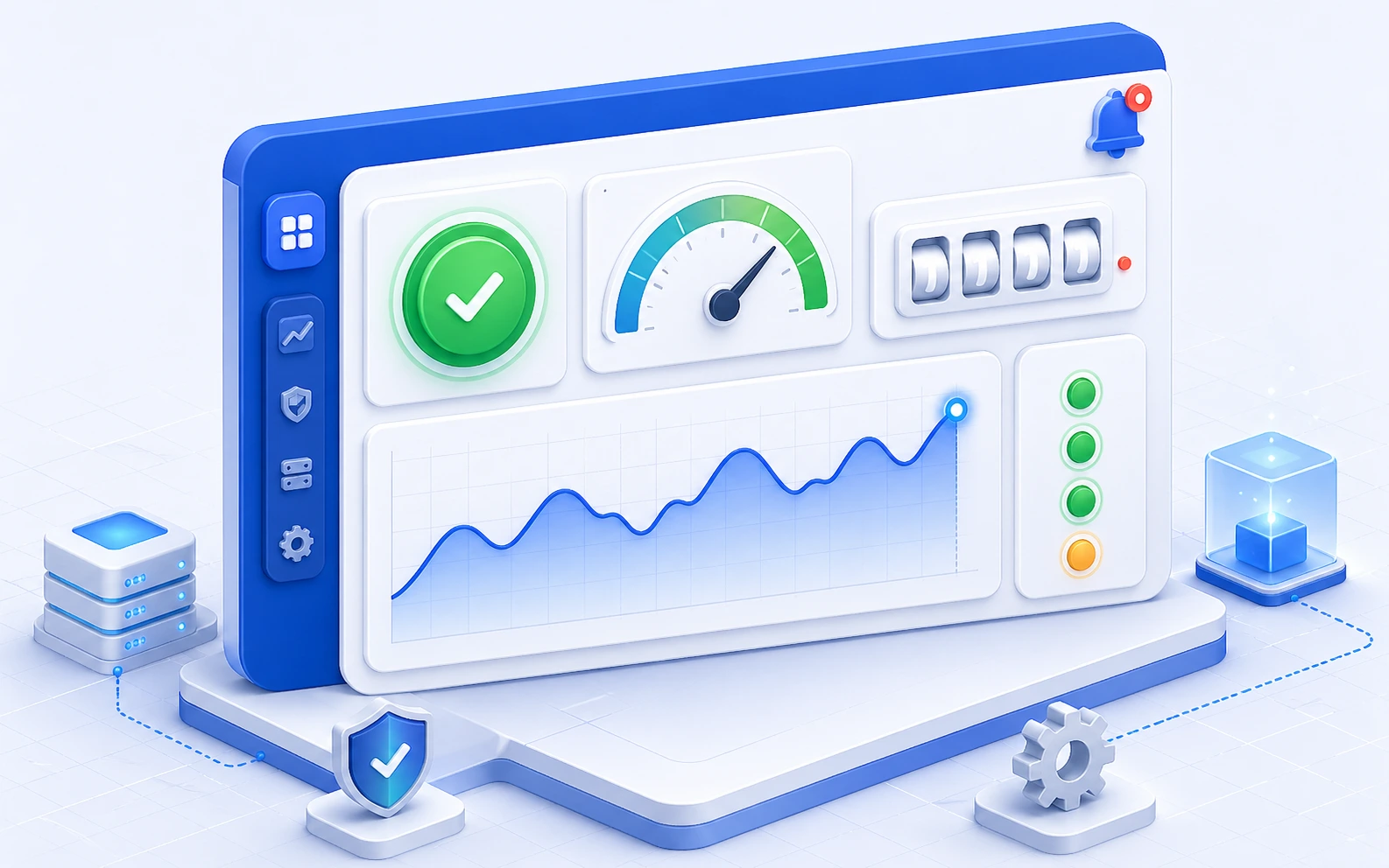 System monitoring dashboard with uptime, latency, and health indicators